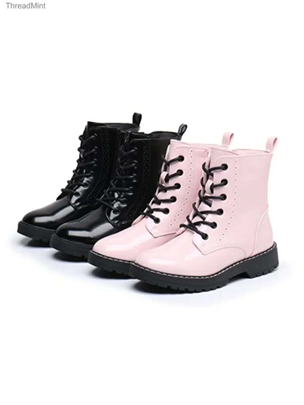 Kids Combat Boots Side Zipper Round Toe Water Resistant Ankle Boots